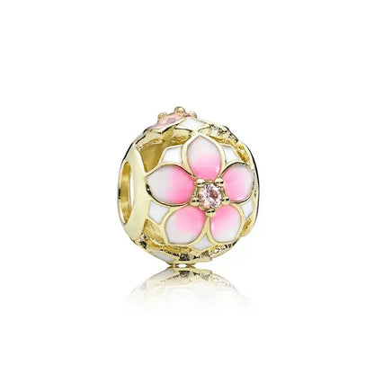 Charm Plata 925 Flores Rosadas | Cerezo y Margarita Brillante Compatible Pandora