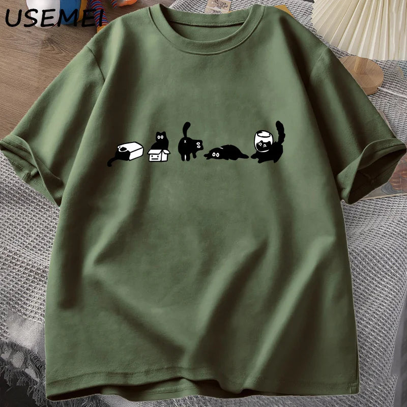 Camiseta Unisex 2025 | Oversize “Five Mood Cats” para Amantes de los Gatos