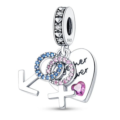 Charm hermana corazón en plata 925 – Compatible Pandora y pulseras 3mm, joyería DIY mujer