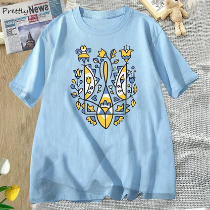 Camiseta Oversize Unisex Ucrania | Algodón Estampado Tridente Nacional