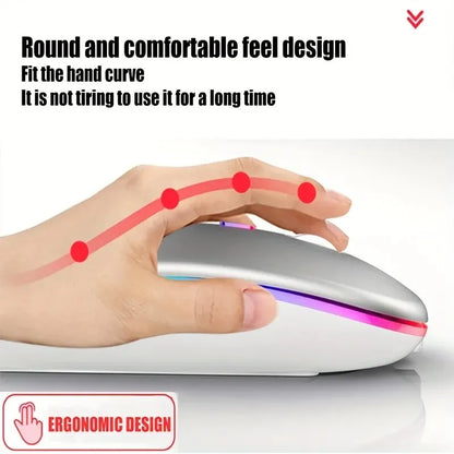 Mouse Inalámbrico RGB Recargable Bluetooth 3600DPI | Ergonómico Gaming con Retroiluminación LED
