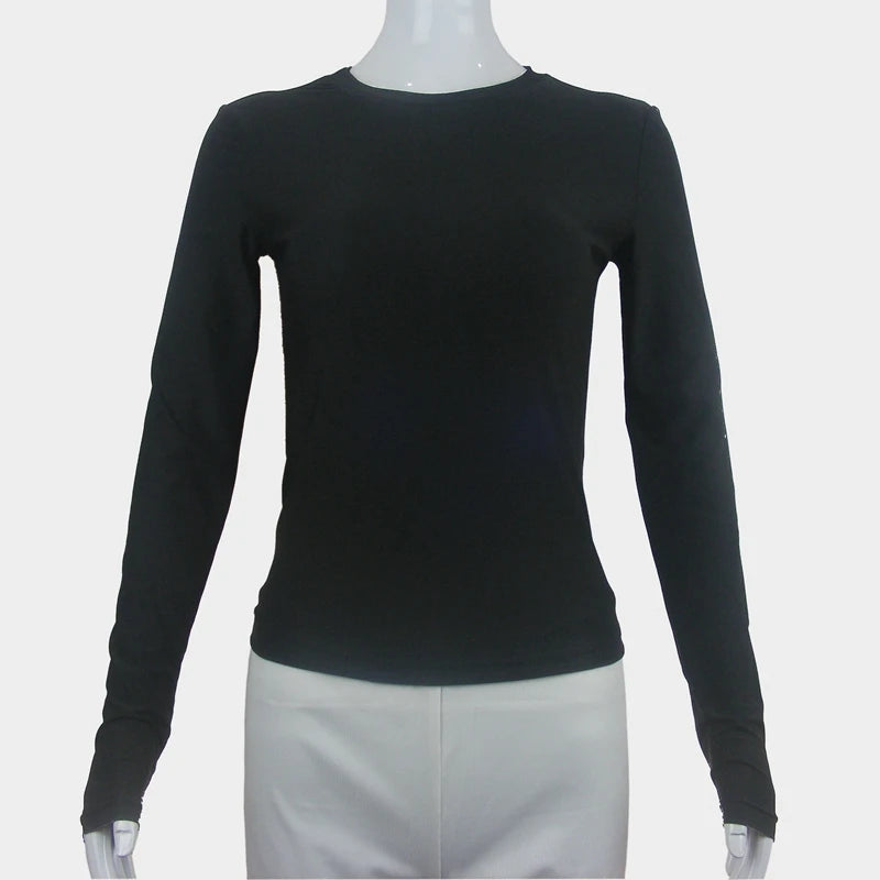 Camiseta Mujer Manga Larga 2024 | Slim Fit Cuello Redondo Tejido Ajustado Estilo Streetwear