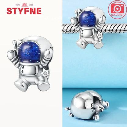 Charm Astronauta de Plata 925 con Estrella Brillante | Dijes de Joyería Fina para Mujer