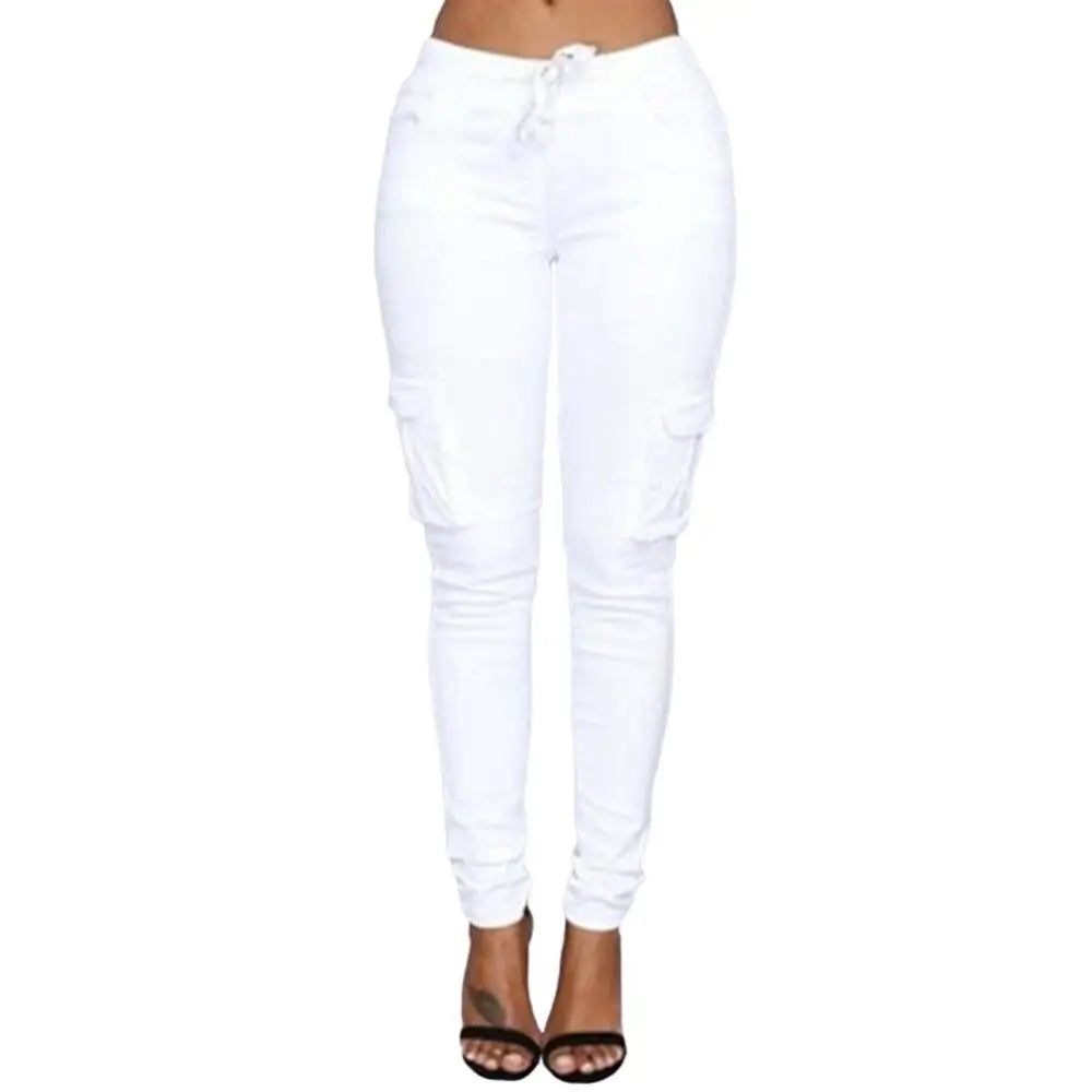 Pantalones Rectos Mujer | Cargo con Cordón Cintura Alta Multi-Bolsillos Casual S-4XL