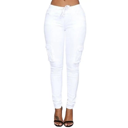 Pantalones Rectos Mujer | Cargo con Cordón Cintura Alta Multi-Bolsillos Casual S-4XL