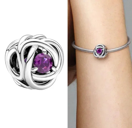 Charm Corazón con Piedras de Nacimiento en Plata 925 – Abalorios Eternity para Pulseras Originales Mujer