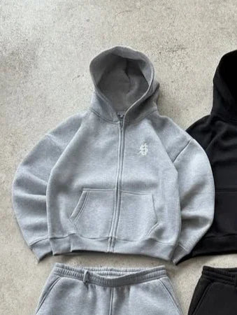 Conjunto Hoodie y Pantalones Y2K con Cremallera – Sudadera Oversize con Bordado de Letras Unisex, Moda Harajuku Retro 2 Piezas