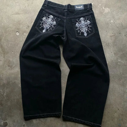 Jeans Oversize Hombre Y2K Gótico Rock | Pantalones Anchos Estampado Calavera Skeleton Streetwear Hip Hop Harajuku
