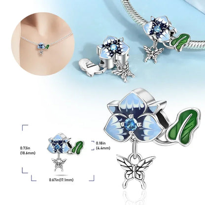 Charm Plata S925 Mariposa Libélula Flores con Gemas | Compatible Pulsera Pandora