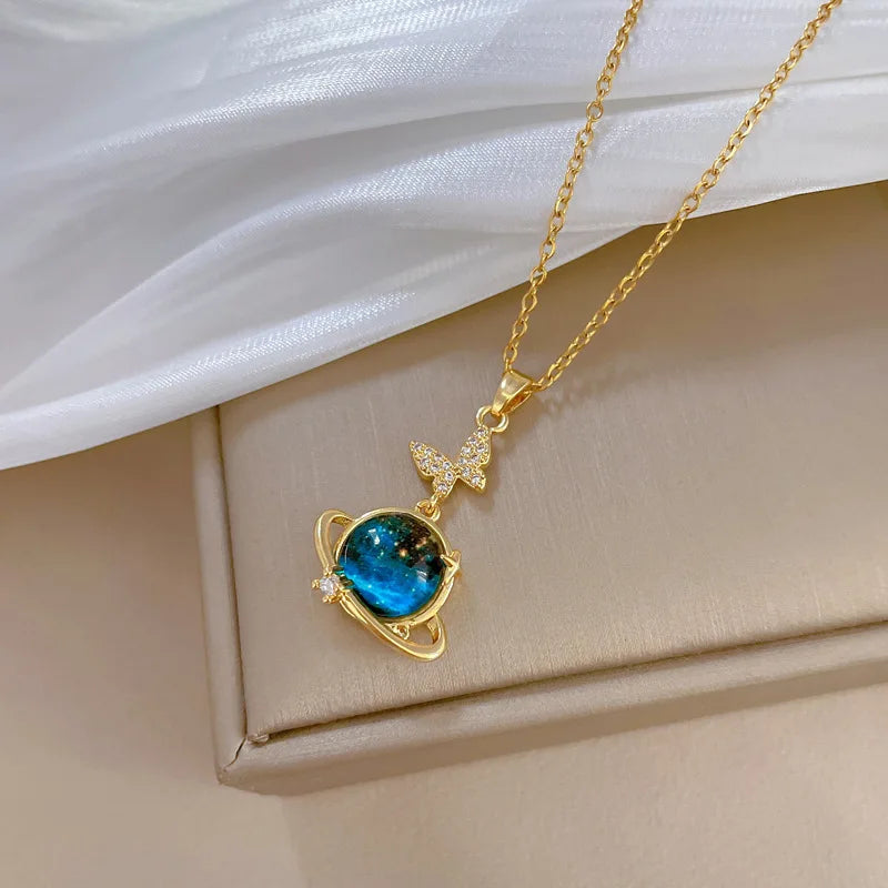 Collar Y2K Cielo Estrellado con Luna y Estrella | Cadena de Acero Inoxidable de Lujo | Collar Versátil de Moda Mujer