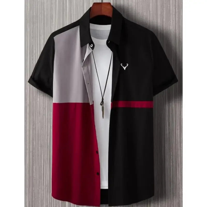 Camisa Oversize Hombre Verano | Shirt 3D Patchwork Plaid Estampada Casual Streetwear Manga Corta