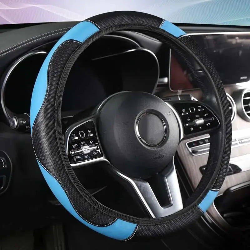 Car Steering Wheel Cover Breathable Anti Slip PU Leather Steering Covers Suitable 37-38.5cm Auto Decoration Carbon Fiber