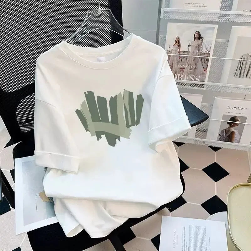 Camiseta Oversize Mujer Algodón Puro Blanca | Casual Verano 2024 Manga Corta