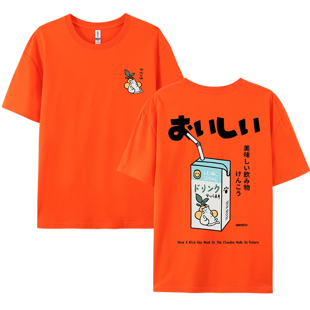 Camiseta Oversized Gato Japonés | Hombre y Mujer | Manga Corta Casual Streetwear Algodón Harajuku