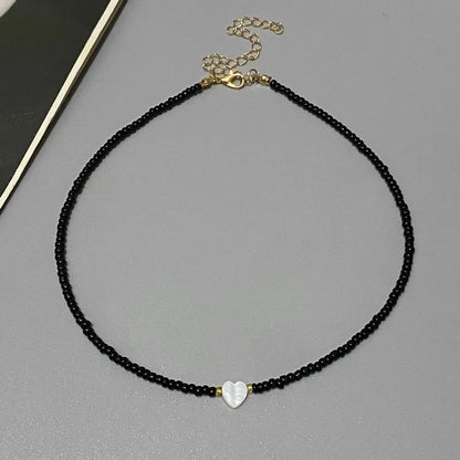 Collar Choker con Concha Natural y Dije de Corazón – Cuentas de Colores de Moda para Mujer y Niña