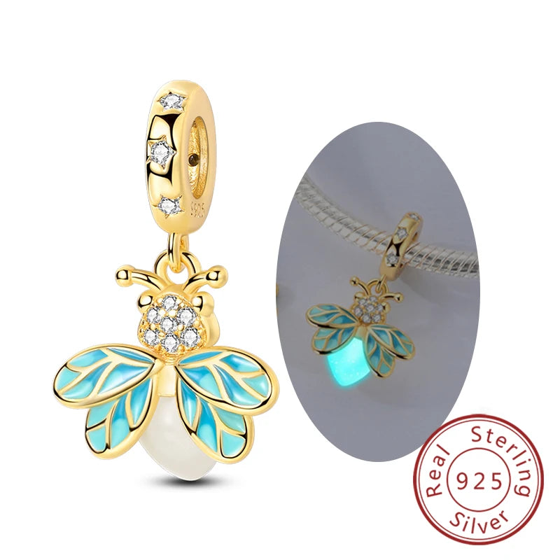 Charm de Plata 925 Luciérnaga y Mariposa Luminoso – Abalorio Brillante para Pulseras Originales