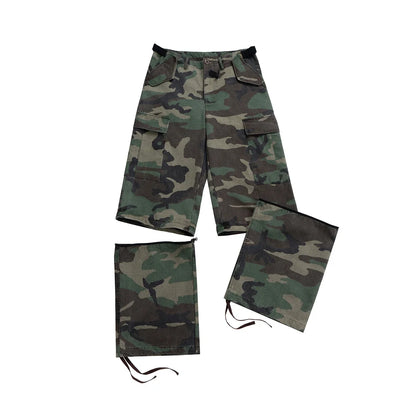 Pantalones Cargo Camuflados Unisex Desmontables | Wide Leg Oversize Rectos Baggy con Patchwork y Colores en Contraste