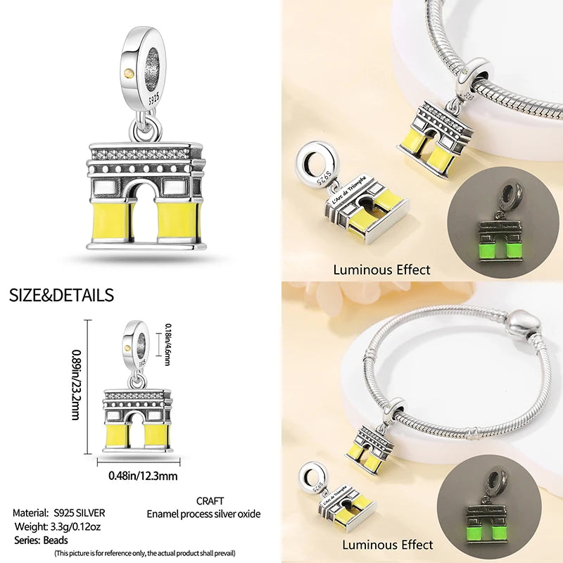 Charm Torre Eiffel plata 925 – Colgante de edificio emblemático para pulsera tipo Pandora mujer