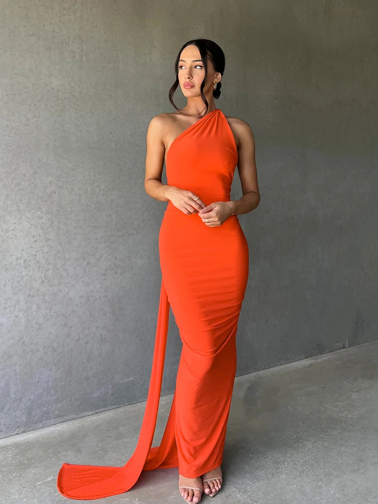 Vestido Largo Mujer Sexy 2024 | Vestido Un Hombro Espalda Descubierta Ajustable Elegante Y2K