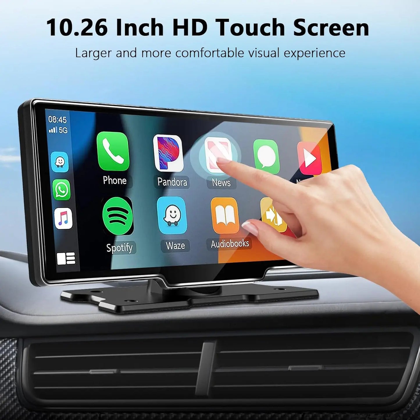 10.26" Carplay Screen for Car,Wireless CarPlay & Android Auto Multimedia Video Player,Universal Car Radio,BT AUX FM Car Stereo
