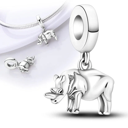 Charm de Plata 925 Animales – Dinosaurio, León, Lobo, Tigre, Conejo | Compatible con Pulsera Pandora