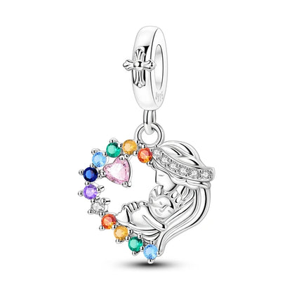 Charm Corazón Mamá e Hija en Plata 925 – Colgante Clásico para Pulseras Tipo Pandora, Regalo Día de la Madre