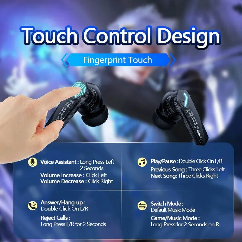 Lenovo GM2 Pro – Auriculares Bluetooth 5.3 In-Ear Gaming Low Latency con Micrófono y Cancelación de Ruido